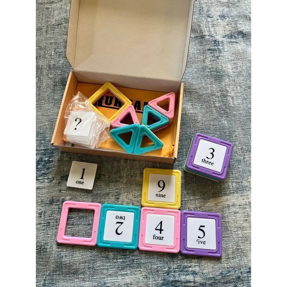 Magnetic Yellow Pink Blue Blocks Tiles Numbers Math Basic Set - Picture 4 of 6